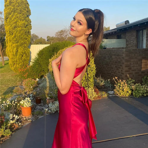 Load image into Gallery viewer, Satin Bow Backless Sexy Maxi Dress For Women Gown Fashion V Neck Sleeveless Club Party Evening Dress Elegant
