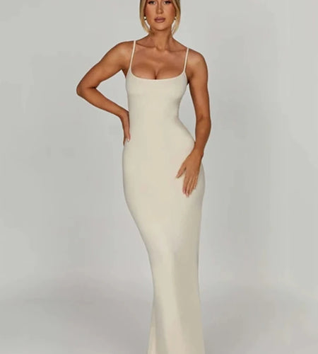 Sexy Spaghetti Strap Backless Bodycon Women Maxi Dress Slim Elegant Party Club Female Vesidos Solid Street Evening Dress