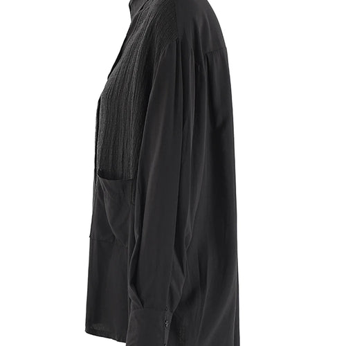 Load image into Gallery viewer, Women Black Pleated Pocket Big Size Casual Blouse New Lapel Long Sleeve Shirt Fashion Tide Spring Autumn 2025 CPG1905
