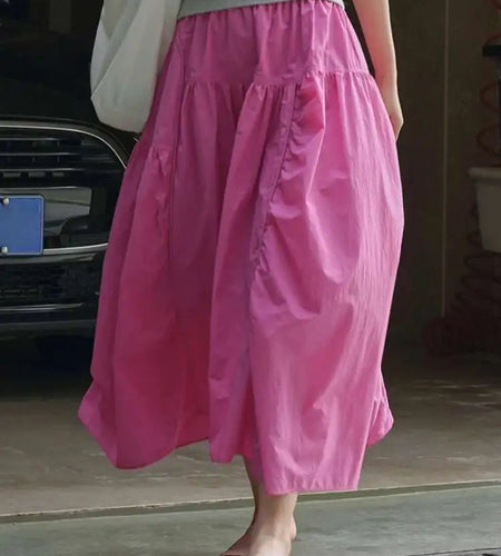 High Elastic Waist pink Color Irregular Pleated A-line Half-body Skirt Women Fashion Tide New Spring Autumn 2025 1DH5187