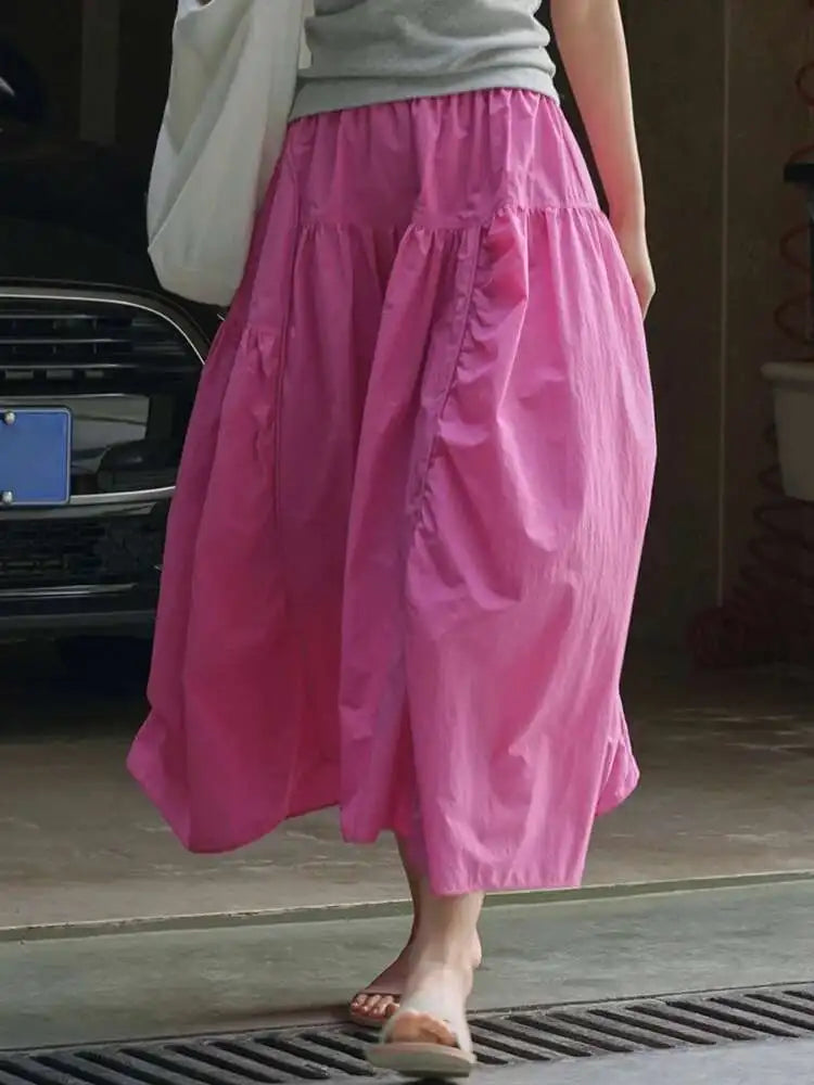 High Elastic Waist pink Color Irregular Pleated A-line Half-body Skirt Women Fashion Tide New Spring Autumn 2025 1DH5187