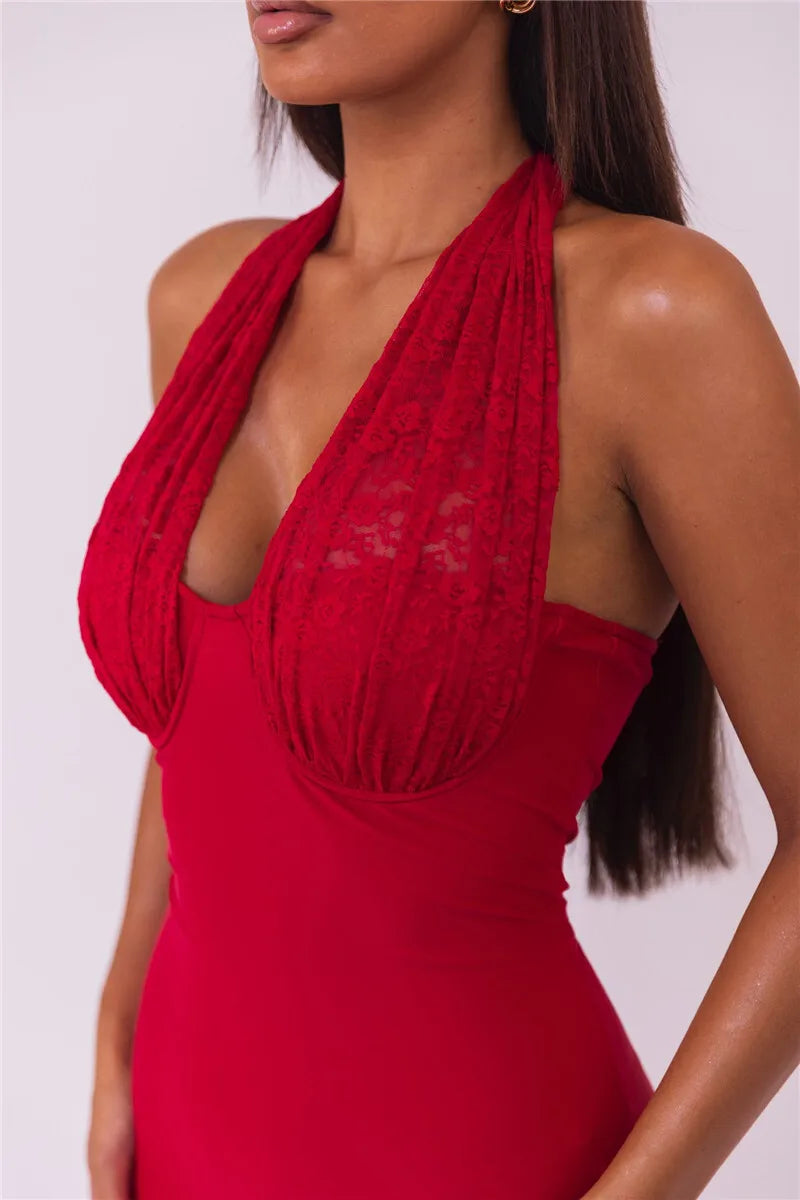 Sleeveless Fishtail Maxi Dress For Women Autumn New Halter Deep V Neck Backless Bodycon Party Sexy Long Dress Elegant