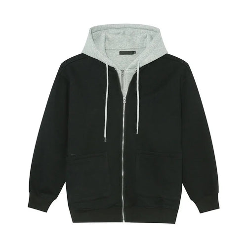 Load image into Gallery viewer, Fake Two-piece Men&#39;s Jackets Hooded Drawstring Casual Contrast Color Korean Style Loose Zipper Male Coats Fashion 9C9215
