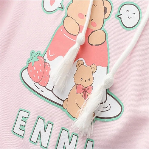 Load image into Gallery viewer, Cartoon Bear Print Cotton Hoodies Women 2024 Spring Flare Sleeve Drawstring Hooded Sweatshirt Sweet Style Female Kawaii Tops
