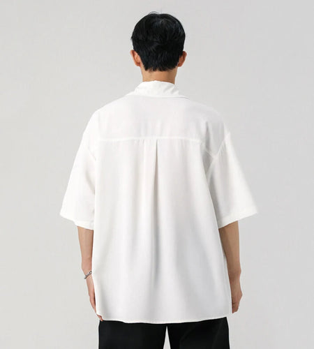 Men's Shirts Solid Color Single Breasted Design Turn-down Collar New Korean Fashion Tide Male Clothing Summer 2025 9W1389