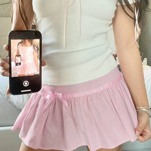 Load image into Gallery viewer, Hotsweet Pink Spliced Summer Mini Skirt Bow Korean Fashion Cute Folds A-Line Women Skirts Coquette Clothes Girls New
