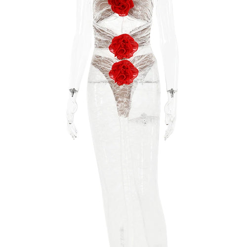 Load image into Gallery viewer, Sexy Lace Sleeveless Hollow Out Dress Women Elegant 3 Flowers Party Evening Femme Vestidos Bodycon Sheer Autumn 2023
