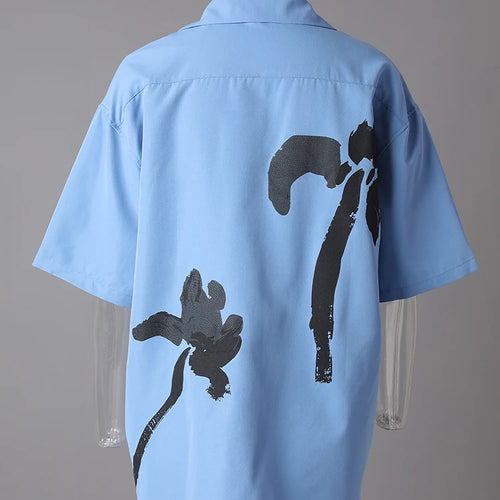 Load image into Gallery viewer, Women Blue Pattern Printed Big Size Casual Blouse New Lapel Short Sleeve Shirt Fashion Tide Spring Summer 2025 CPG3077
