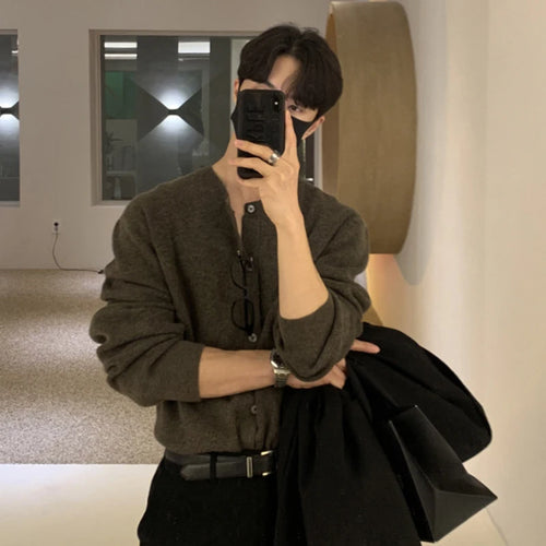 Load image into Gallery viewer, Men's Sweater Knitted Cardigan New Korean Style Solid Color Round Neck Trendy Single Breasted Male Casual Top 9W1815
