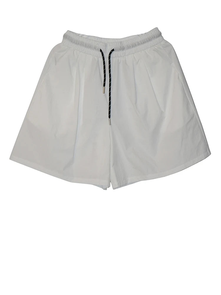 Women White Drawstring Pocket Casual Wide Leg Shorts New High Waist Trousers Fashion Tide Spring Summer 2025 1DJ1389