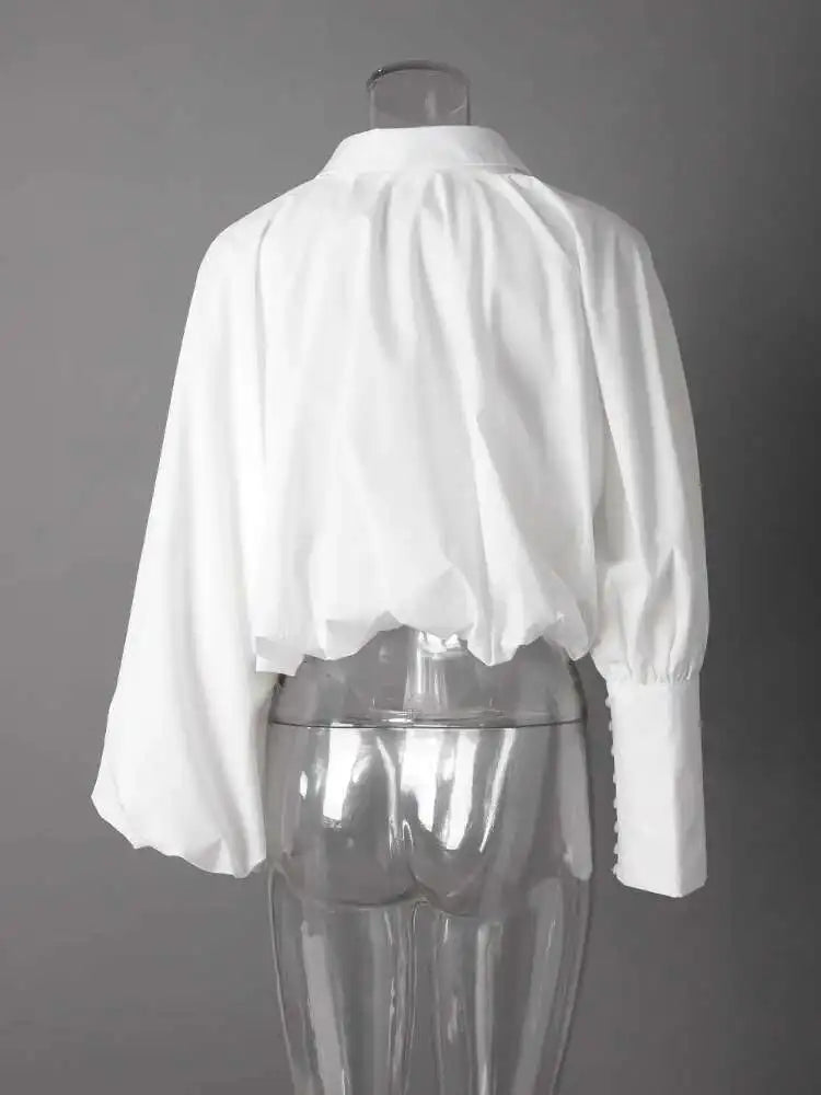 Women Black Pleated Big Size Short Elegant Blouse New V-neck  Long Sleeve Shirt Fashion Tide Spring Autumn 2025 CPG2610