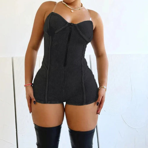 Load image into Gallery viewer, Streetwear Bodycon Sexy Summer Playsuit Women Spaghetti Strap Zipper Stitching Party Jumpsuit Club One Piece Rompers
