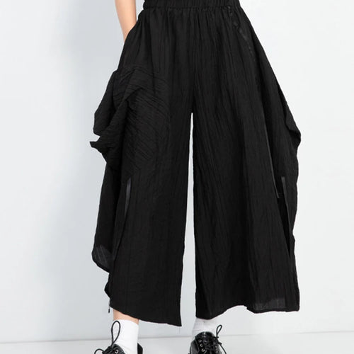 Load image into Gallery viewer, High Elastic Waist Black Pleated Pocket Irregular Wide Leg Pants New Trousers Women Fashion Spring Autumn 2025 1DJ1013
