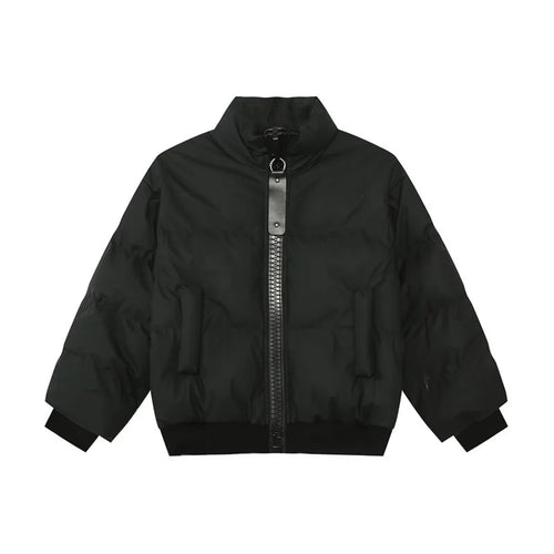 Load image into Gallery viewer, Korean Style Men&#39;s Padded Jackets Stand Collar Big Zipper PU Leather Solid Color Thickened Loose Male Cotton Coats 9C9345
