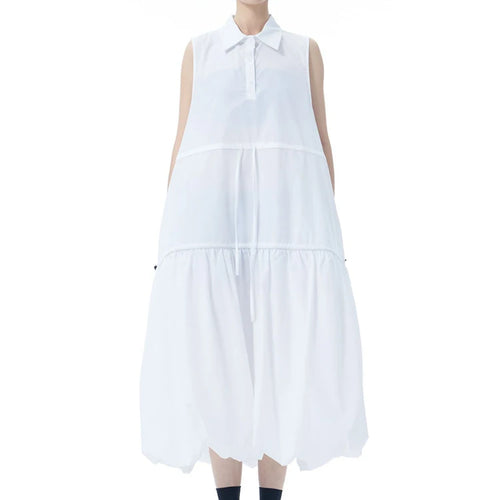 Load image into Gallery viewer, Women Black Brief Pleated Big Size Midi Bud Shirt Dress New Lapel Sleeveless Fashion Tide Spring Autumn 2025 1DJ0955
