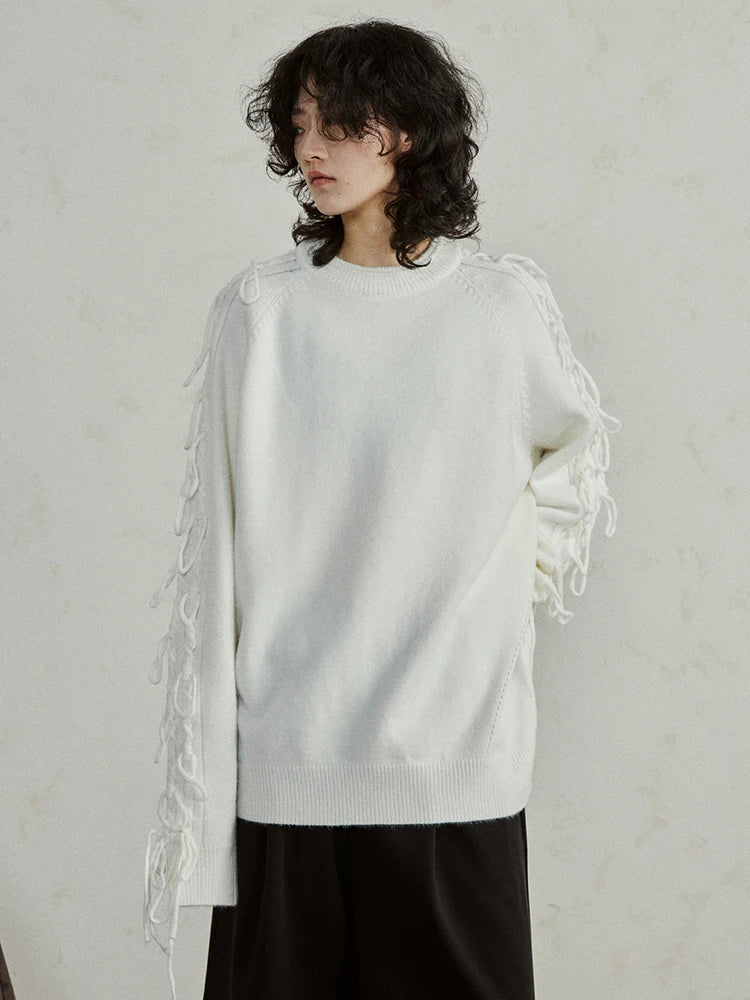 Black Tassels Big Size Knitting Sweater Round Neck Long Sleeve Women Pullovers New Fashion Tide Spring Autumn 2025 1DH4320