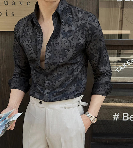 Men's Long Sleeved Shirt New Korean Printed Stylish Turn-down Collar Casual Design Single Breasted Male Clothing 9W1648