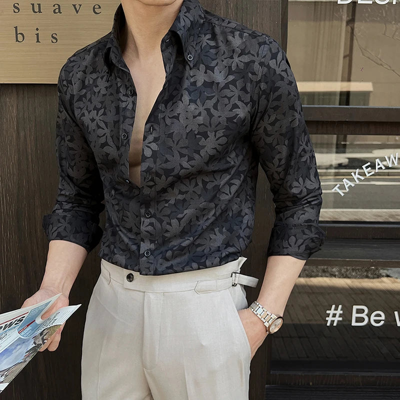 Men's Long Sleeved Shirt New Korean Printed Stylish Turn-down Collar Casual Design Single Breasted Male Clothing 9W1648