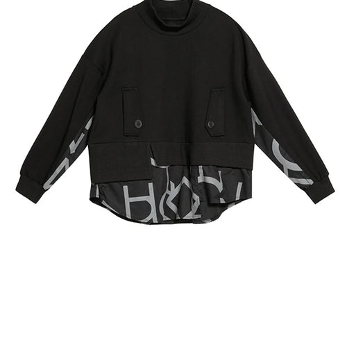 Load image into Gallery viewer, Women Big Size White Letter Iregular Spliced T-shirt New Stand Collar Long Sleeve  Fashion Tide Spring Autumn 2025 1DD0232
