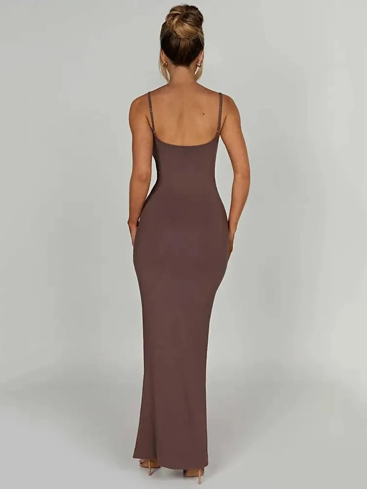 Spaghetti Strap Backless Bodycon Maxi Dress Women Autumn New Thickened Fabric Sleeveless Club Party Sexy Long Dress