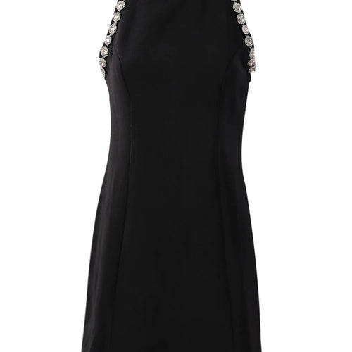 Load image into Gallery viewer, Women Black Rhinestones Spliced Elegant Slim Vest Dress New Round Neck Sleeveless Fashion Tide Spring Summer 2025 CPG2981
