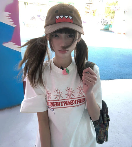 Japanese Y2k Letter Print T-shirt 2000s Aesthetics Oversized Tops Vintage Harajuku Short Sleeve Tee Shirt American Retro