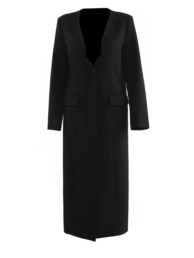 Women Black Brief Elegant Long Slim Shaped Blazer New V-neck Long Sleeve Jacket Fashion Tide Spring Autumn 2025 1DH9527