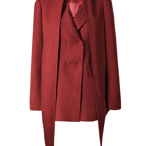 Load image into Gallery viewer, Women Red Double Breasted Ribbon Elegant Blazer New Lapel Long Sleeve Jacket Fashion Tide Spring Autumn 2025 CPDB326
