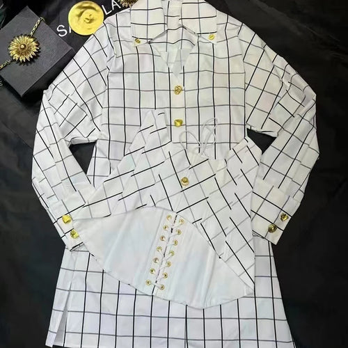 Load image into Gallery viewer, Hit Color Spliced Plaid Temperament Dresses for Women V Neck Long Sleeves Patchwork Button Fashion Dress Female New
