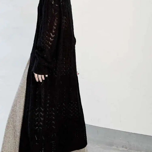 Load image into Gallery viewer, Women Black Big Size  Hollow Out Long Sweater Dress New Round Neck Long Sleeve Fashion Tide Spring Autumn 2025 1DJ0404
