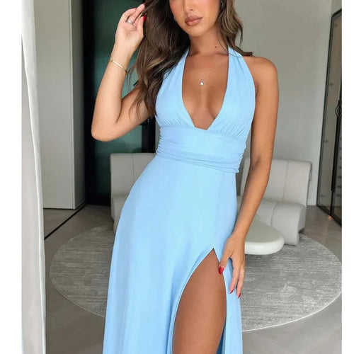 Load image into Gallery viewer, Elegant Sleeveless Open Back High Split Dress Women Slim Lace Up Evening Dress Female Elegance Club Party Vestidos 2024

