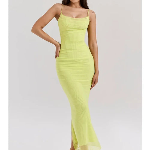 Load image into Gallery viewer, Elegant Spaghetti Strap Mesh Patchwork Double Layered Dress Women Bodycon Sexy  Zipper Party Club Evening Dress Holiday
