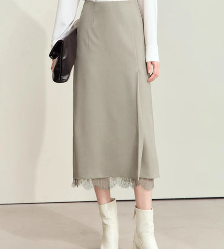 Minimalism Skirts for Woman 2025 Autumn New Elegant Patchwork Lace Women's Clothing Retro Lady A-Line Pleated Skirt12443013