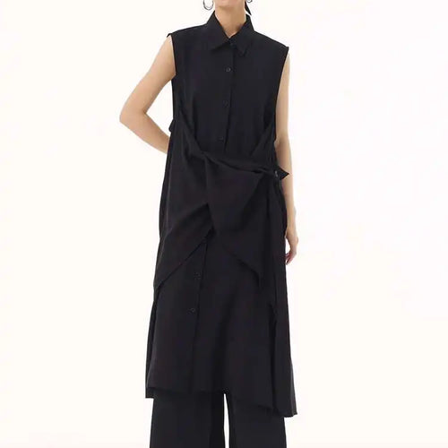 Load image into Gallery viewer, Women Khaki Irregular Spliced Big Size Midi Shirt Dress New Lapel Sleeveless Fashion Tide Spring Summer 2025 1DH9434
