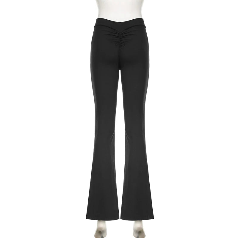 Casual Folds Black Skinny Gym Women Pants Streetwear Basic Flared Trousers High Waist Yoga Sweatpants Elastic Bottoms