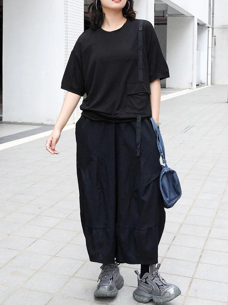 High Elastic Waist Black Pleated Brief Calf-Length Pants New Trousers Women Fashion Tide Spring Autumn 2025 1DJ0226