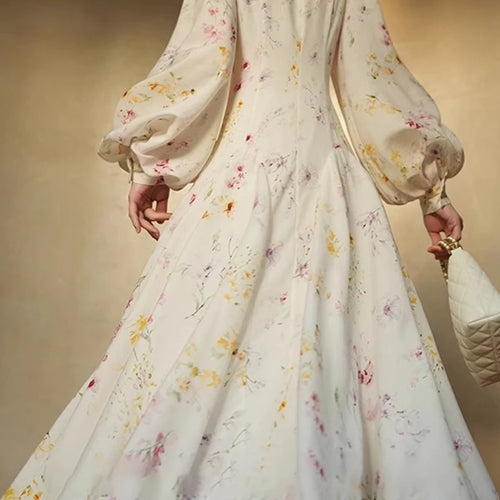 Load image into Gallery viewer, Hit Color Printing Loose Casual Dresses For Women Lapel Long Sleeve High Waist  Temperament Long Dress Female New
