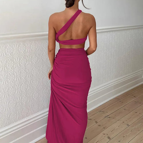 Load image into Gallery viewer, Sexy Open Back Two Piece Set Women's Top Slim Fit Split Half Skirt Set Female Fashion Party Evening Dress Beach Set
