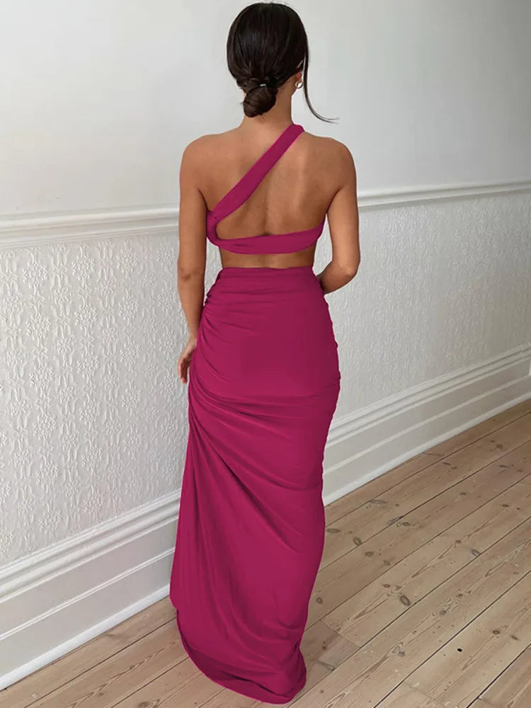 Sexy Open Back Two Piece Set Women's Top Slim Fit Split Half Skirt Set Female Fashion Party Evening Dress Beach Set
