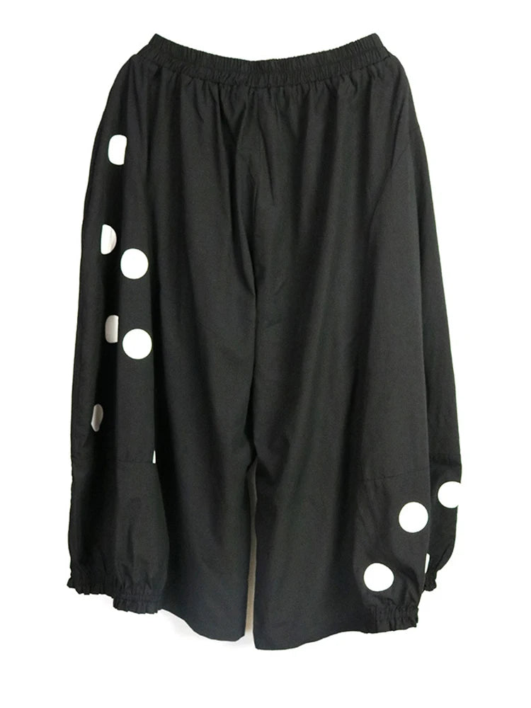 High Elastic Waist Black Dot Printed Calf-Length Wide Leg Pants New Trousers Women Fashion Tide Spring Autumn 2025 1DJ0943
