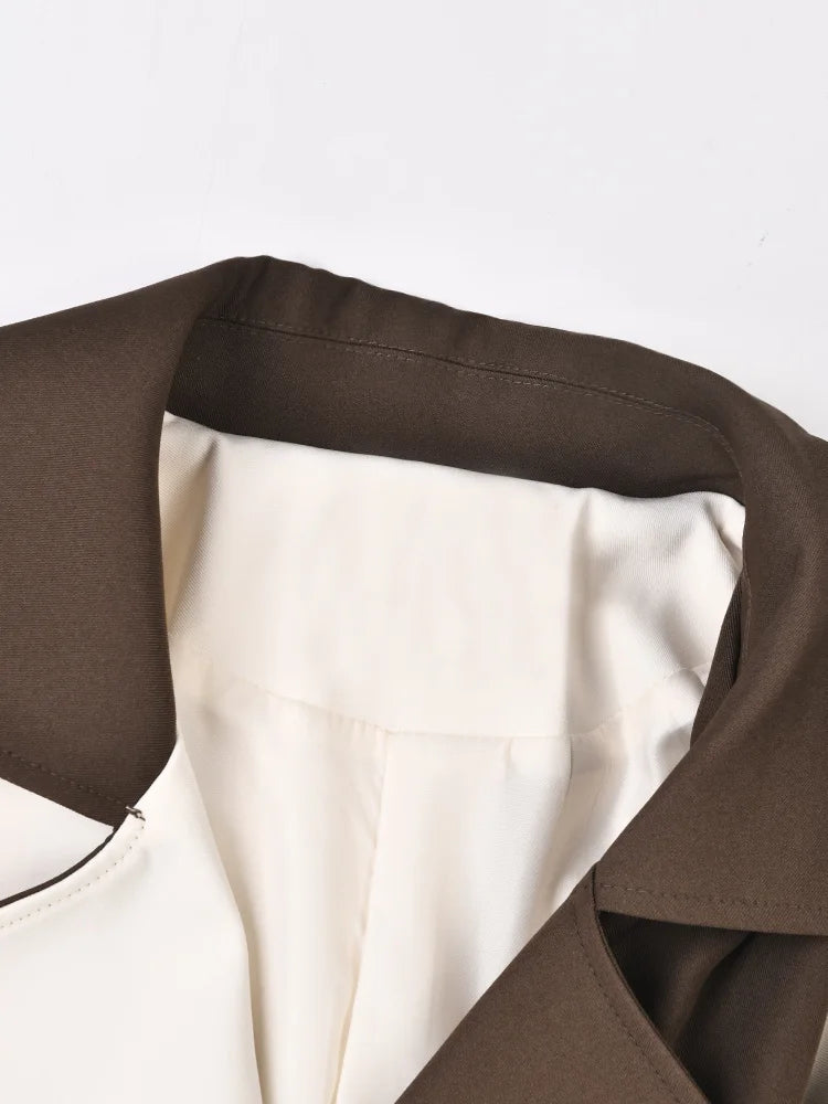 Women Brown Color-block Big Size Long Trench New Lapel Long Sleeve Windbreaker Fashion Tide Spring Autumn 2025 2C7400