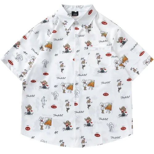 Load image into Gallery viewer, Harajuku Hawaiian Shirts Cartoon Van Gogh Graphic Printed Summer Beach Blouse Hip Hop Casual Baggy Short Sleeve Button Up Tops

