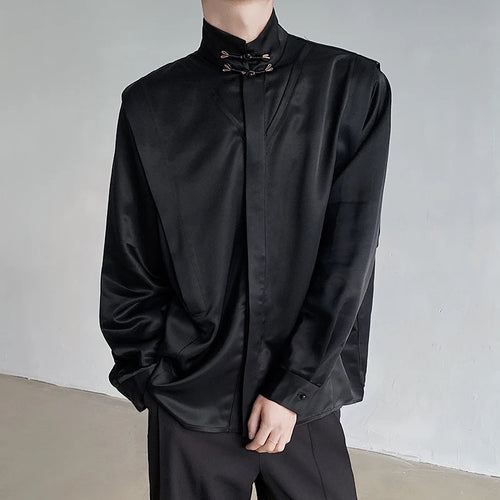Load image into Gallery viewer, Chinese Style Men&#39;s Shirt Knot Button Stand Collar Long Sleeve 2025 Spring New Fashion Versatile Solid Color Clothing C5882
