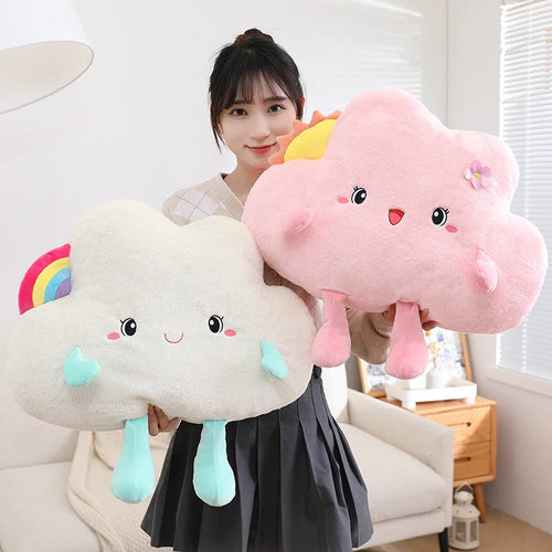 Load image into Gallery viewer, 45cm Cute Rainbow Clouds Plush Pillow Lovely Expression Dolls for Sofa Cushion Home Decor for Girls Birthday Gifts
