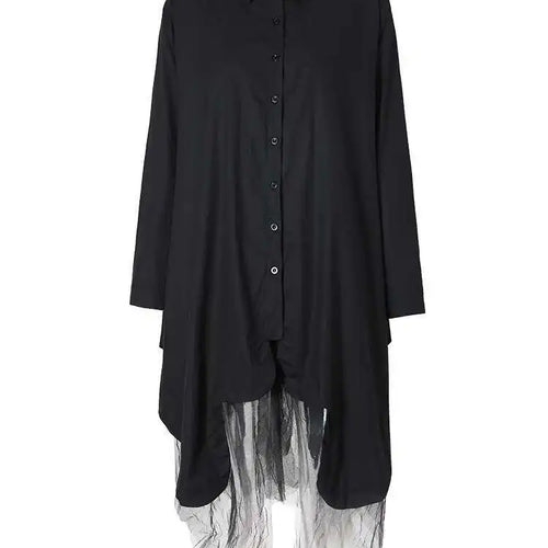 Load image into Gallery viewer, Women Black Irregular Hem Big Size Shirt Dress New Lapel Long Sleeve Loose Fit Fashion Tide Spring Autumn 2025 1DE2485
