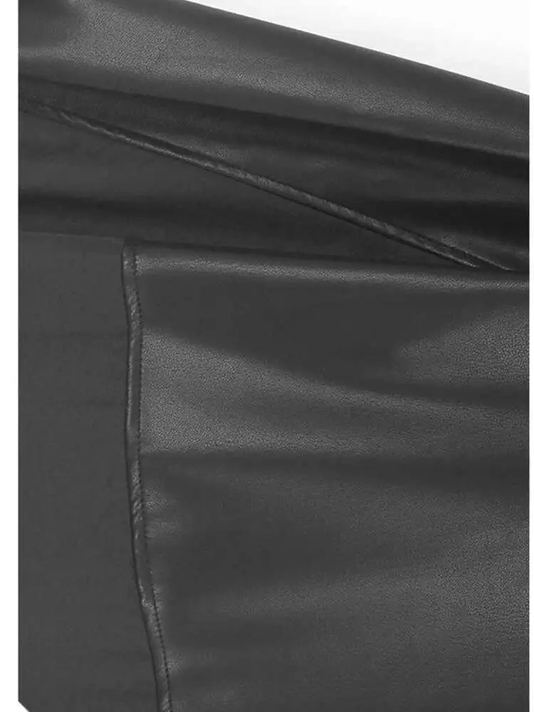 Women Black Pu Leather Vest False Two Big Size Shirt Dress New Lapel Long Sleeve Fashion Tide Spring Autumn 2025 1DH9653