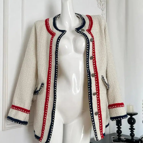 Load image into Gallery viewer, Retro Beige Patchwork Round Neck Woolen Coat Women Long Sleeve Thick Single Breasted Jacket 2024 Autumn Winter Casual Ladies Y2k
