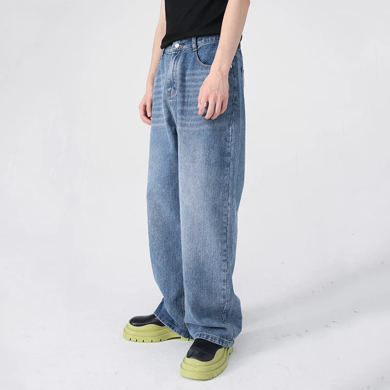 Men's Wear New Fashion Denim Pants Solid Color Elastic Waist Straight Leg Male Jeans Summer Simple Men Clothing 9C4738