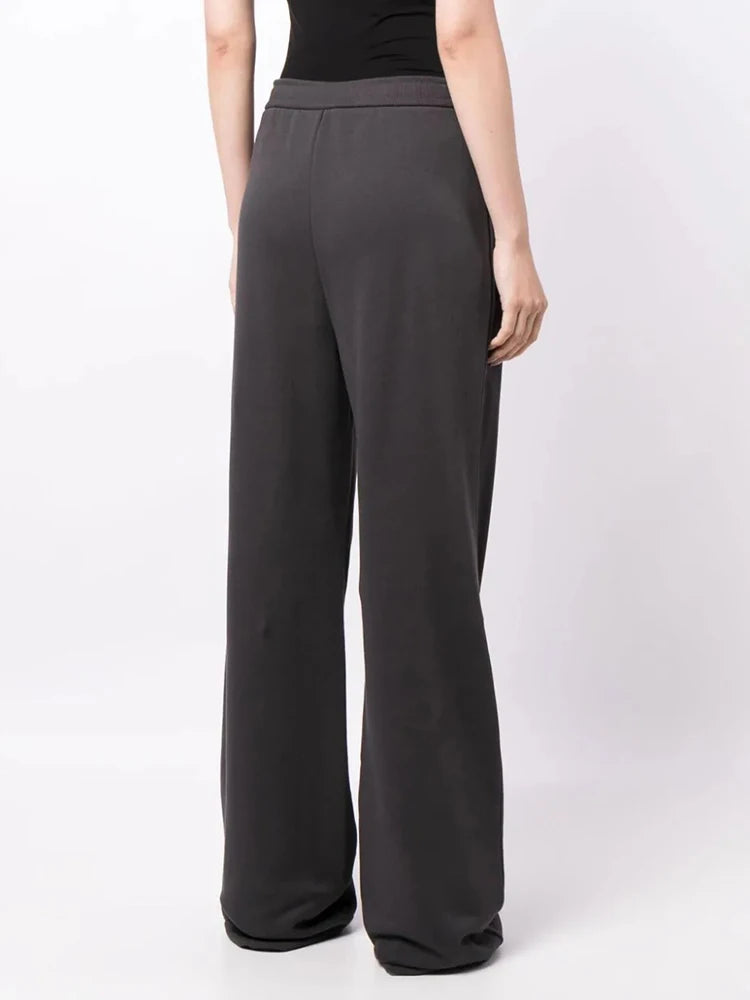 Hollow Out Casual Floor Length Trousers For Women High Waist Spliced Zipper Minimalist Loose Wide Leg Pants Female Fashion