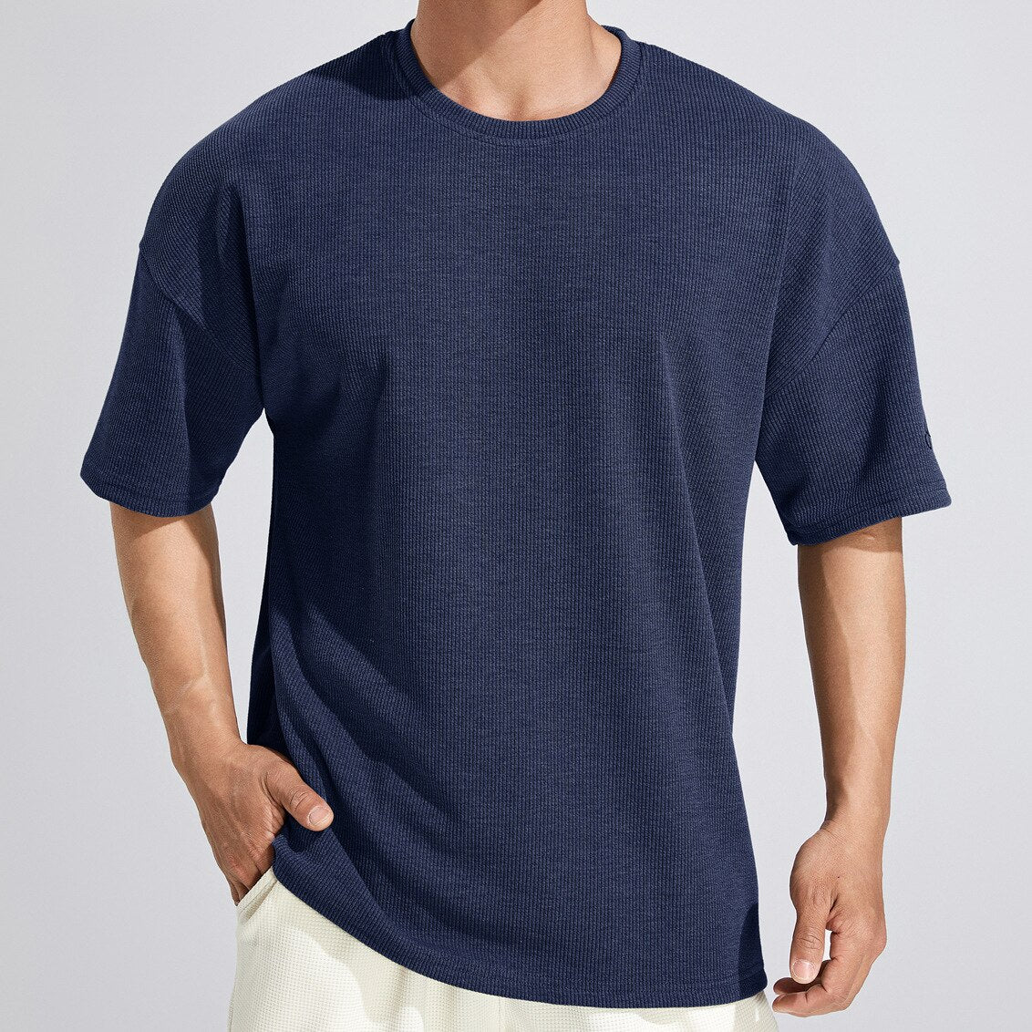 Summer Casual Loose T-shirt Men Short Sleeve Shirt Male Fashion Hip Hop Tee Tops Streetwear Solid Stripes Corduroy Clothing